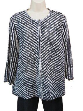 Chico's Travelers Jacket Lightweight Black & White Stripe Zip Mesh Size 2